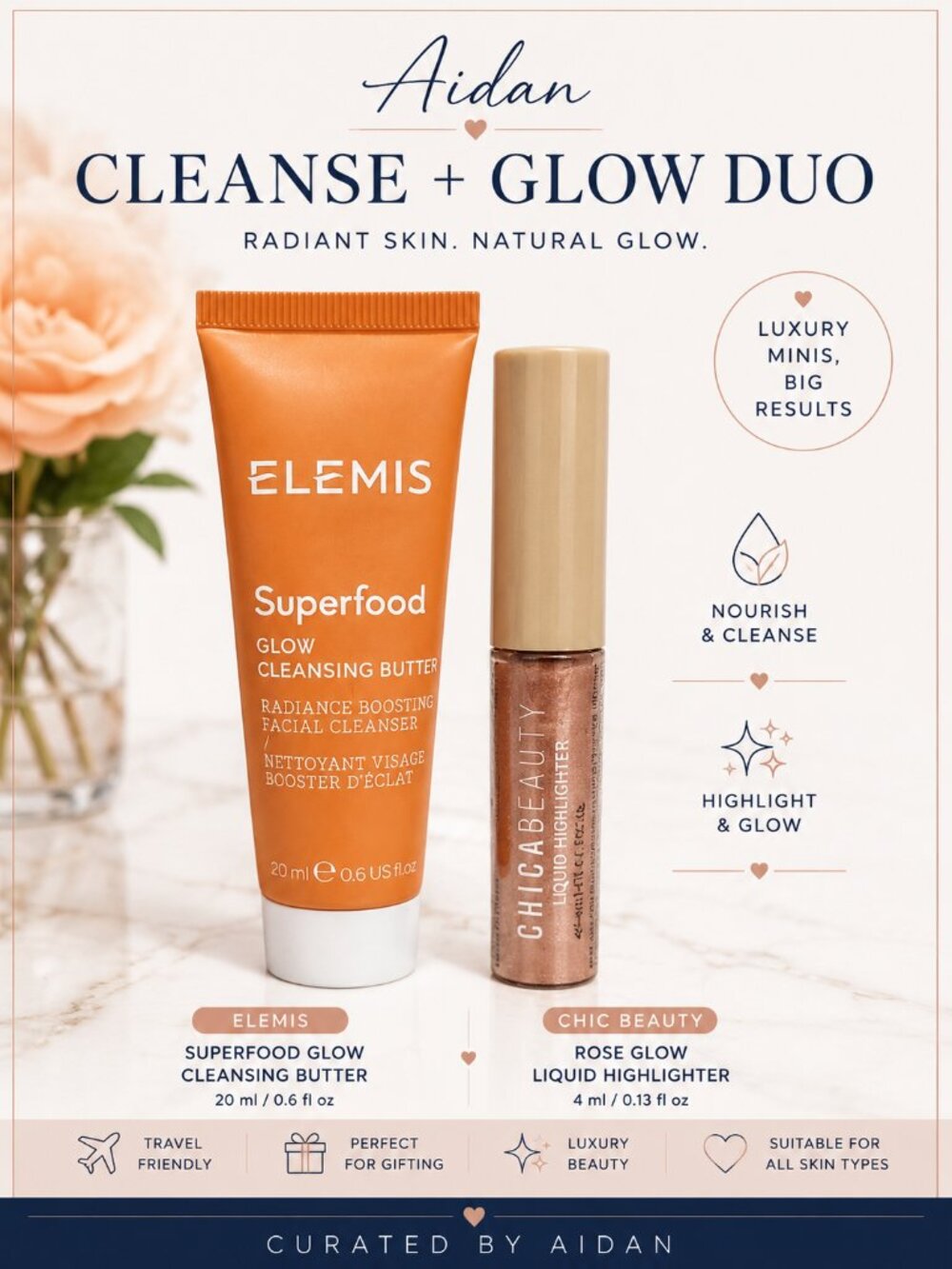 Elemis Superfood Glow Cleansing Butter 20ml + Chic Beauty Rose Glow Liquid Highl